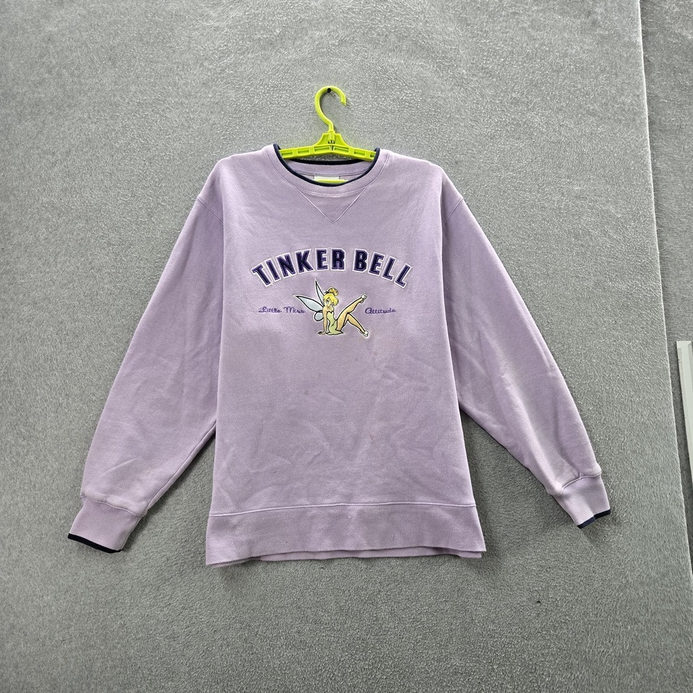 VINTAGE Disneyland Resort Women Sweatshirt M Purple Embroidered Tinker Bell READ